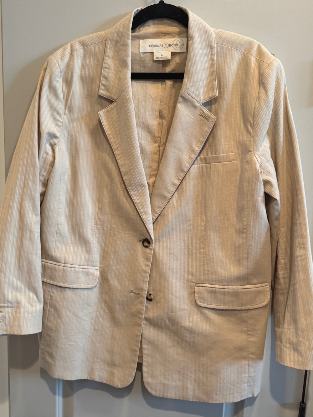 Treasure & Bond Beige Cream Notch-Lapel Single-Breasted Blazer